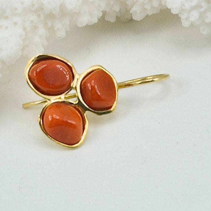 Bloedkoraal - Zilver, Verguld - Oorbellen - CORALLO, Antiek en Kunst, Curiosa en Brocante