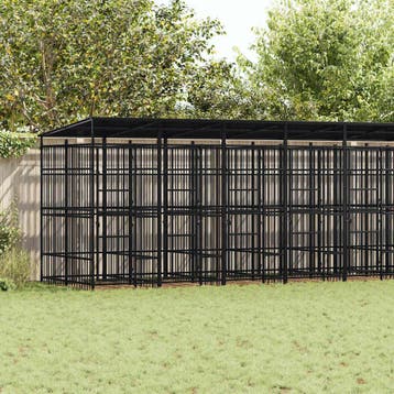 vidaXL Hondenkennel met dak 16,59 m² staal, Verzenden, Nieuw