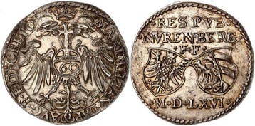 Duitsland, Nürnberg, Stad. Reichsguldiner (60 Kreuzer) 1566