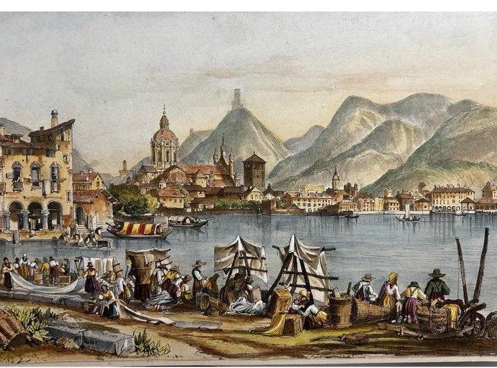 Italië - Lombardije / Como / Meer; Samuel Prout (1783–1852), Boeken, Atlassen en Landkaarten