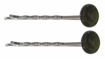 Haarspeld Schuifspeldjes 6cm - Ovale Steen - Zwart - Set van