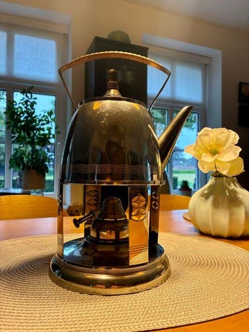 Theepot - Verzilverd messing - Theepot met warmhoudplaatje