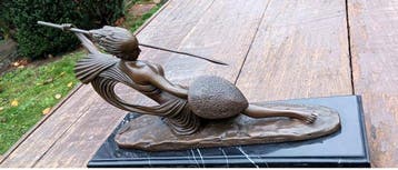 naar Chiparus - sculptuur, Vrouwelijke strijder met speer -, Antiek en Kunst