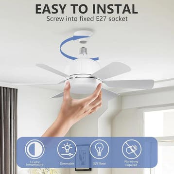 MeoYlaery LED Plafondventilator E27 met Licht en Afstands..., Elektronische apparatuur, Ophalen of Verzenden, Nieuw