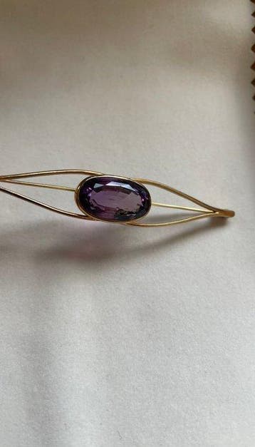 Broche - 18 carats Or jaune Améthyste