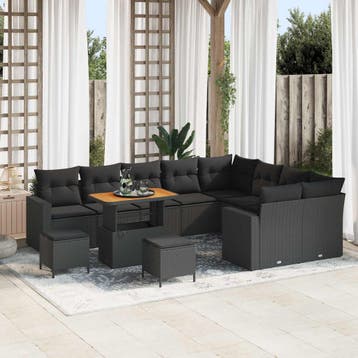 vidaXL Tuinbank Set 12 st Zwart poly rattan, Verzenden