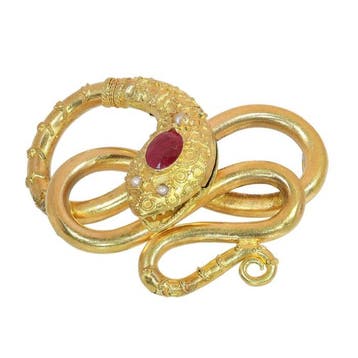 Broche - 18 karaat Geel goud - 0.40ct. tw. Robijn - Parel -