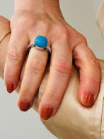 Bague - 18 carats Or blanc - 4.24ct. tw. Turquoise - Diamant, Nieuw