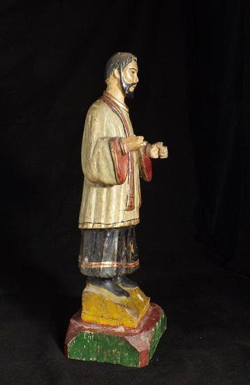 Figuur - Large Colonial Polychrome Carved Wooden Saint