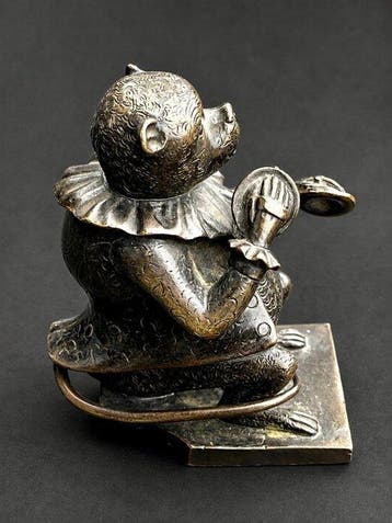 sculptuur, Singe musicien - 10 cm - Gepatineerd brons