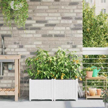 vidaXL Plantenbak 2 st Wit 80 x 40 x 37,5 cm PP, Tuin en Terras, Verzenden, Nieuw