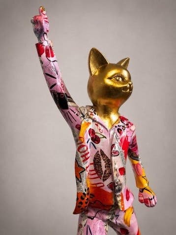 Sculpture, Pop Art Cat – Golden Icon – Handbewerkte
