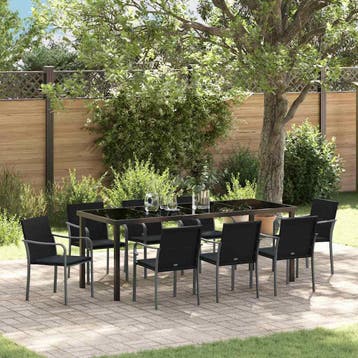 vidaXL Tuin Eettafel Set 9 st Zwart en Grijs PE Riet, Verzenden, Nieuw