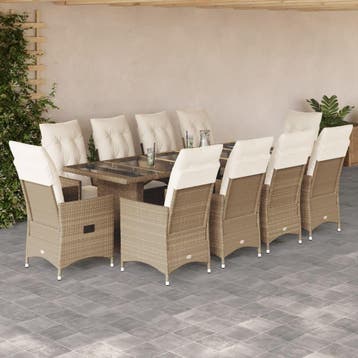 vidaXL 11-delige Bistroset met kussens poly rattan beige, Verzenden, Nieuw