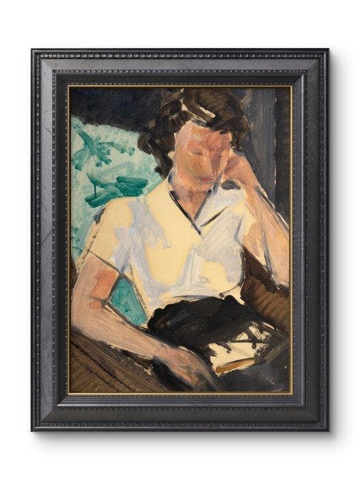 René Mels (1909-1977) - La Songeuse - Beau portrait - circa, Antiquités & Art, Art | Peinture | Moderne