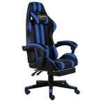 vidaXL Racestoel met voetensteun kunstleer zwart en blauw, Verzenden