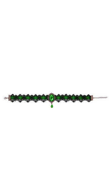 KIMU® Choker Zwart Kant Groene Steen Kanten Zwarte Collar Ke, Handtassen en Accessoires, Kettingen, Ophalen of Verzenden, Nieuw