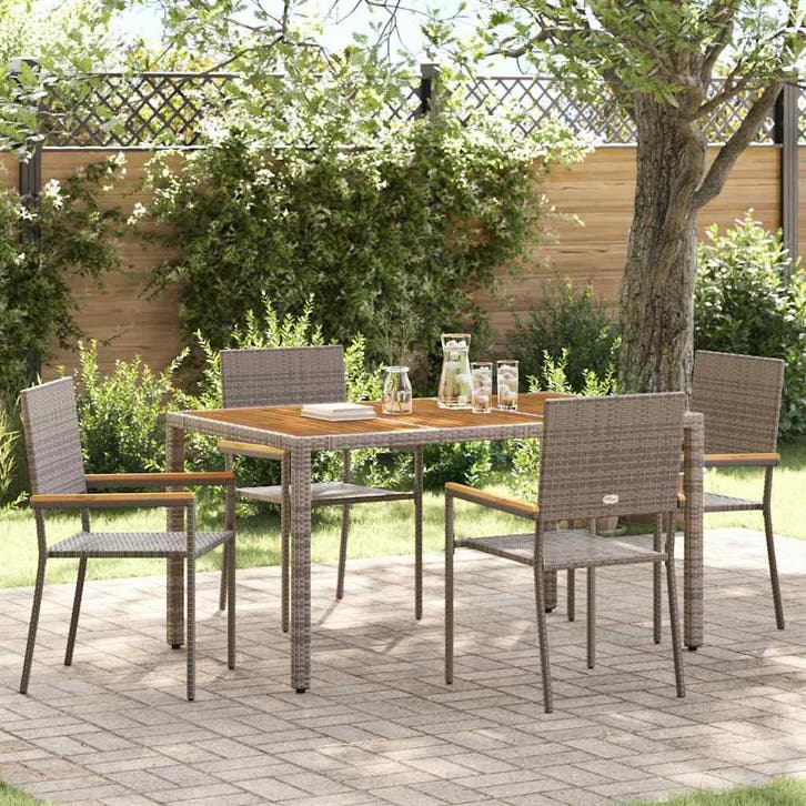 vidaXL Tuin Eettafel Set 5 pcs Grijs poly rattan, Tuin en Terras, Tuinstoelen, Nieuw, Verzenden