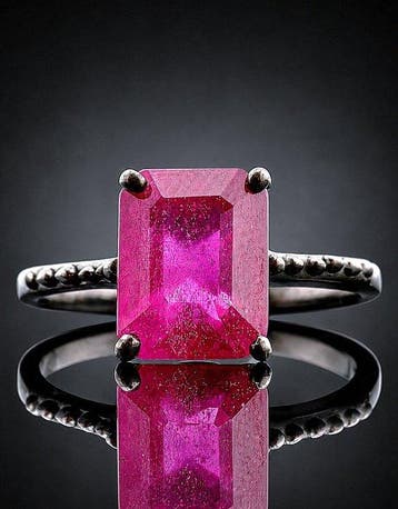 Roze robijnring - 925 sterlingzilver - zwarte rhodium