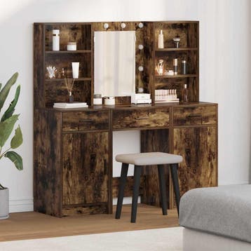 vidaXL Dressing tafel set met LED 3 st Rook Eiken Bewerkt, Verzenden