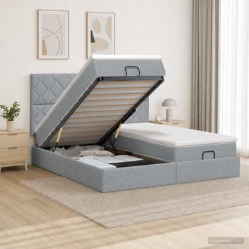 vidaXL Ottoman bed met matras met hoofdeinde 2 st Lichtgrijs, Huis en Inrichting, Verzenden, Nieuw