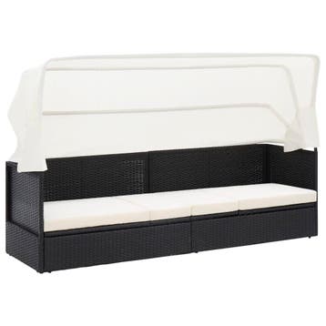 vidaXL Tuinbank met luifel poly rattan zwart, Tuin en Terras, Verzenden, Nieuw