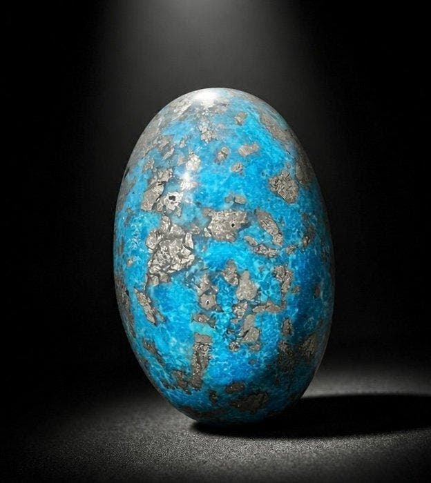 Nischapur turkoois met pyriet - 71,65 ct Cabochon- 14.33 g, Verzamelen, Mineralen en Fossielen