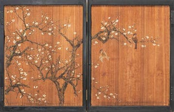 Paravent Bybu - Bois, Un paravent en bois inhabituel à deux, Antiquités & Art