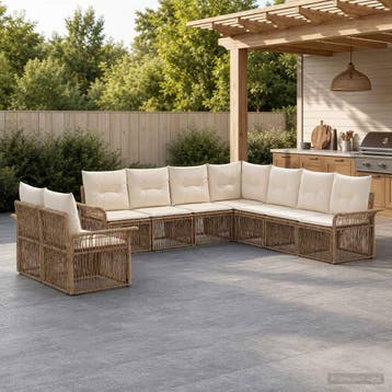 vidaXL Tuinbank Set 9 st Beige poly rattan, Verzenden, Nieuw