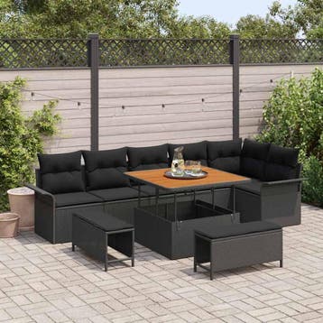 vidaXL Tuinbank Set 9 st 8-Aantal zitplaatsen Zwart, Verzenden, Nieuw
