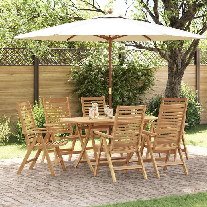 vidaXL Tuin Eettafel Set 7 pcs Bruin Massief Teakhout, Jardin & Terrasse, Ensembles de jardin, Envoi
