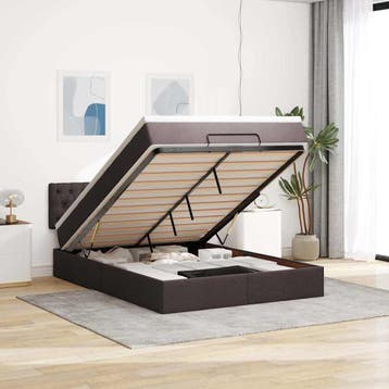 vidaXL Ottoman bed met matras 140x200cm stof donkerbruin, Verzenden, Nieuw
