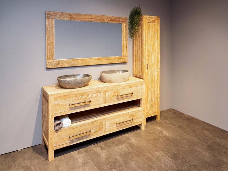 Badmeubelset 160cm | Massief teakhout | Op voorraad, Huis en Inrichting, Badkamer | Complete badkamers, Nieuw, Verzenden