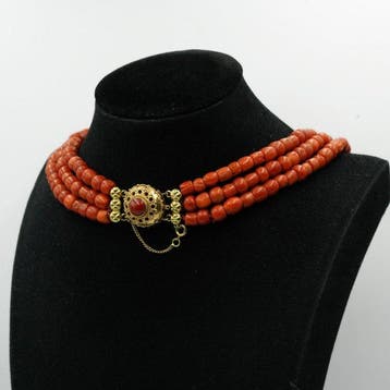 Chaîne - 14 carats Or jaune Corail rouge
