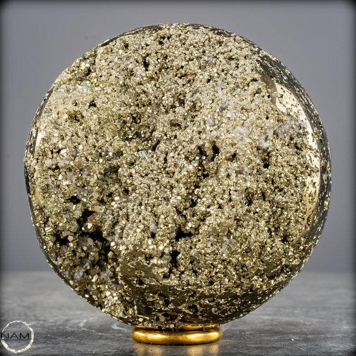 Grote natuurlijke goudkleurige pyriet Sphere/ Druzen-, Verzamelen, Mineralen en Fossielen