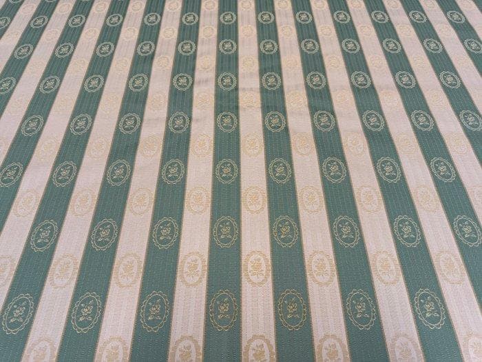 Damastweefsel met gestreepte patronen in Salviagroen en goud, Antiek en Kunst, Antiek | Tapijten, Tafelkleden en Textiel