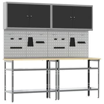 vidaXL Werkbankset 8 st Zwart en Grijs Gepoedercoat staal, Doe-het-zelf en Bouw, Verzenden, Nieuw