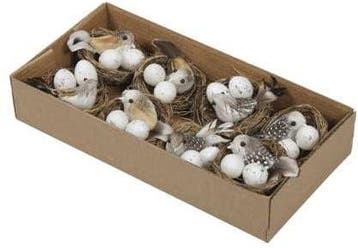 Vogelnestjes met 1 vogel en 2 eitjes 6 cm doos 8 stuks