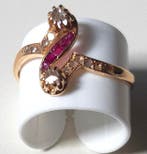 Bague de cocktail - 18 carats Or jaune Rubis - Diamant -