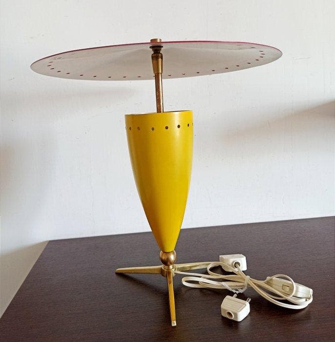Lampe de table - Métal, Laiton - Lampe tripode « Atomic », Antiek en Kunst, Antiek | Verlichting