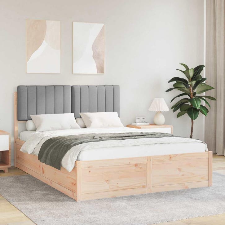 vidaXL Bedframe met Gevoerde Hoofdbord Lichtgrijs 140 x 200, Huis en Inrichting, Slaapkamer | Bedden, Nieuw, Verzenden