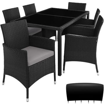 tectake Wicker zitgroep Porto 6+1 met beschermhoes - zwart /, Verzenden, Nieuw