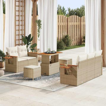 vidaXL Tuinbank Set 8 st Beige poly rattan, Tuin en Terras, Verzenden, Nieuw