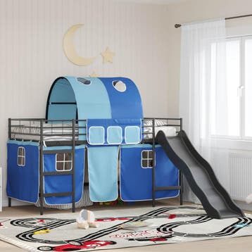 vidaXL Bunkbed voor kinderen met gordijnen Zwart en Blauw 90, Huis en Inrichting, Verzenden, Nieuw