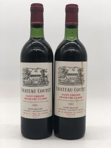 2 x 75cl Chateau Coutet AOC St.Emilion GC 1981 (Bordeaux), Ophalen of Verzenden, Rode wijn