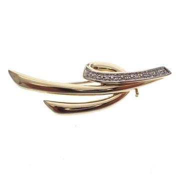 Gouden broche met diamant; 0,045 ct., Gebruikt, Ophalen of Verzenden, Met edelsteen, Goud