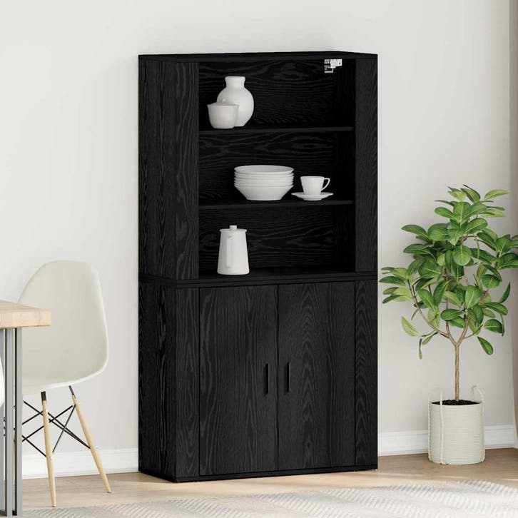 vidaXL Highboard Zwart Eiken 80 x 33 x 150 cm Bewerkt hout, Huis en Inrichting, Kasten | Dressoirs, Nieuw, Verzenden