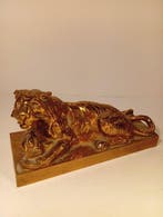 sculptuur, Lion terrassant la Prusse - 10 cm - Verguld brons, Antiek en Kunst