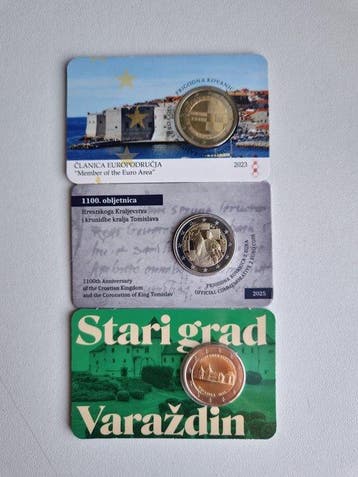 Kroatië. 2 Euro 2023/2025 (3 coincards) (Zonder, Postzegels en Munten