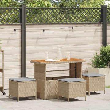 vidaXL Tuin Eettafel Set 4 st Beige poly rattan, Verzenden
